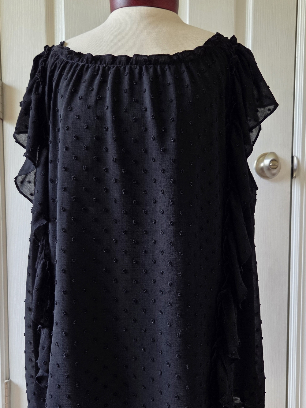 Ann Taylor Black Swiss Dot Ruffle Flutter Sleeve Top